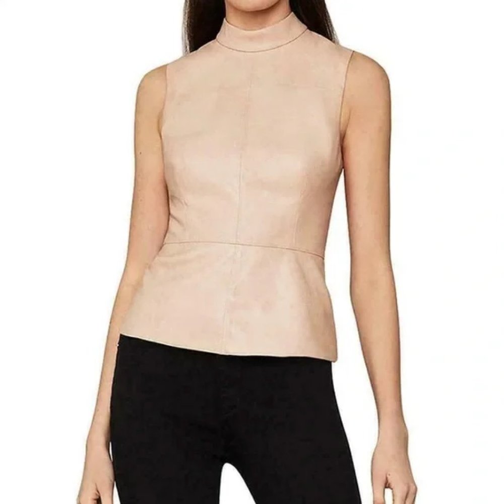 BCBGMaxAzria Faux Leather Peplum Top